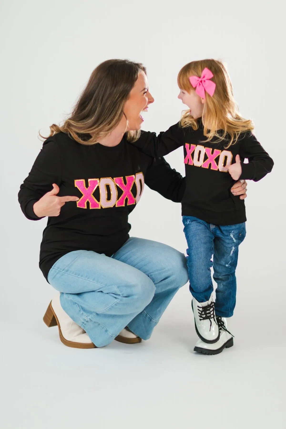 Mom & Me - "XOXO" Black Chenille Patch Top