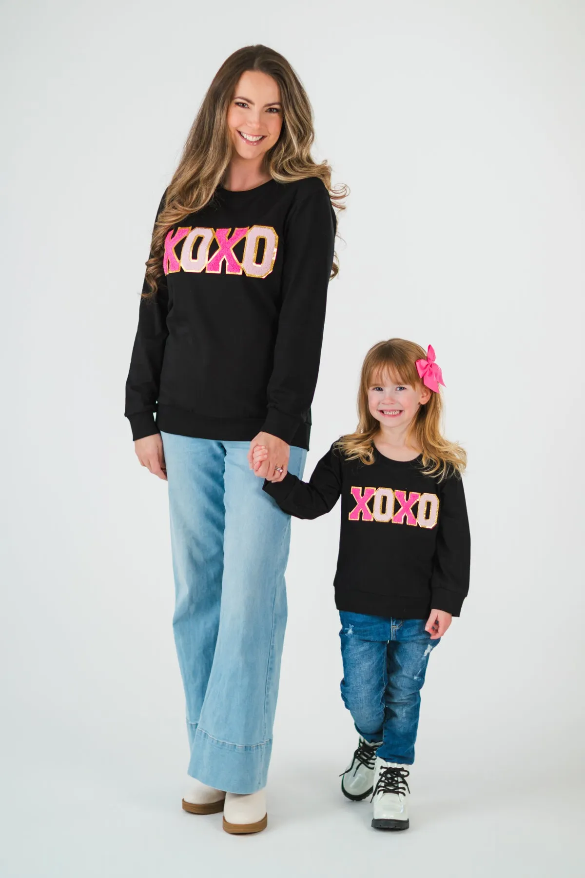 Mom & Me - "XOXO" Black Chenille Patch Top