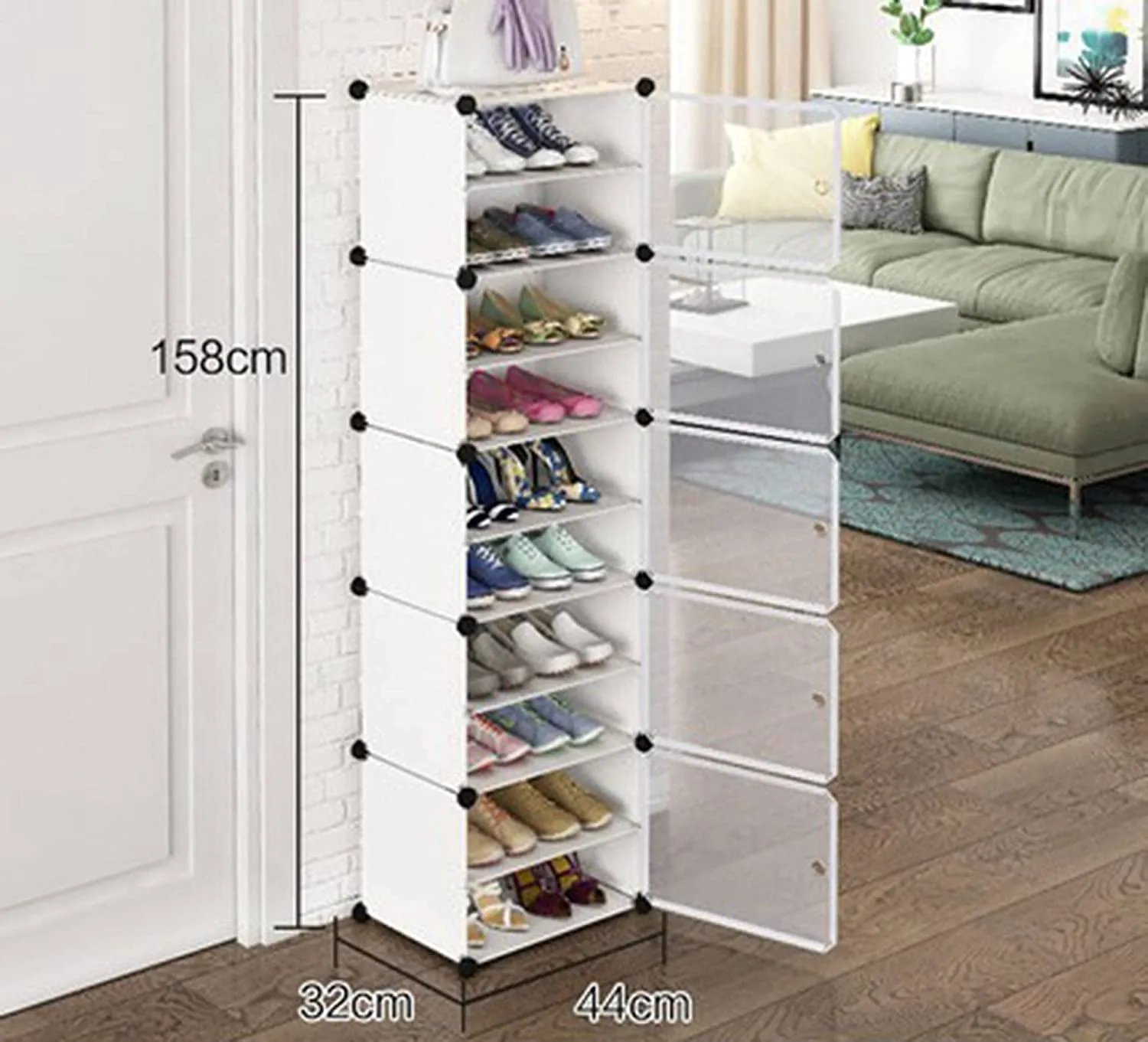 Oumffy Shoe Rack Portable Shoe Rack Organizer 30 Pair Tower Shelf Storage Cabinet Stand Expandable for Heels, Boots, Slippers, 10 Tier (Double 10 Shelves, White, Plastic)