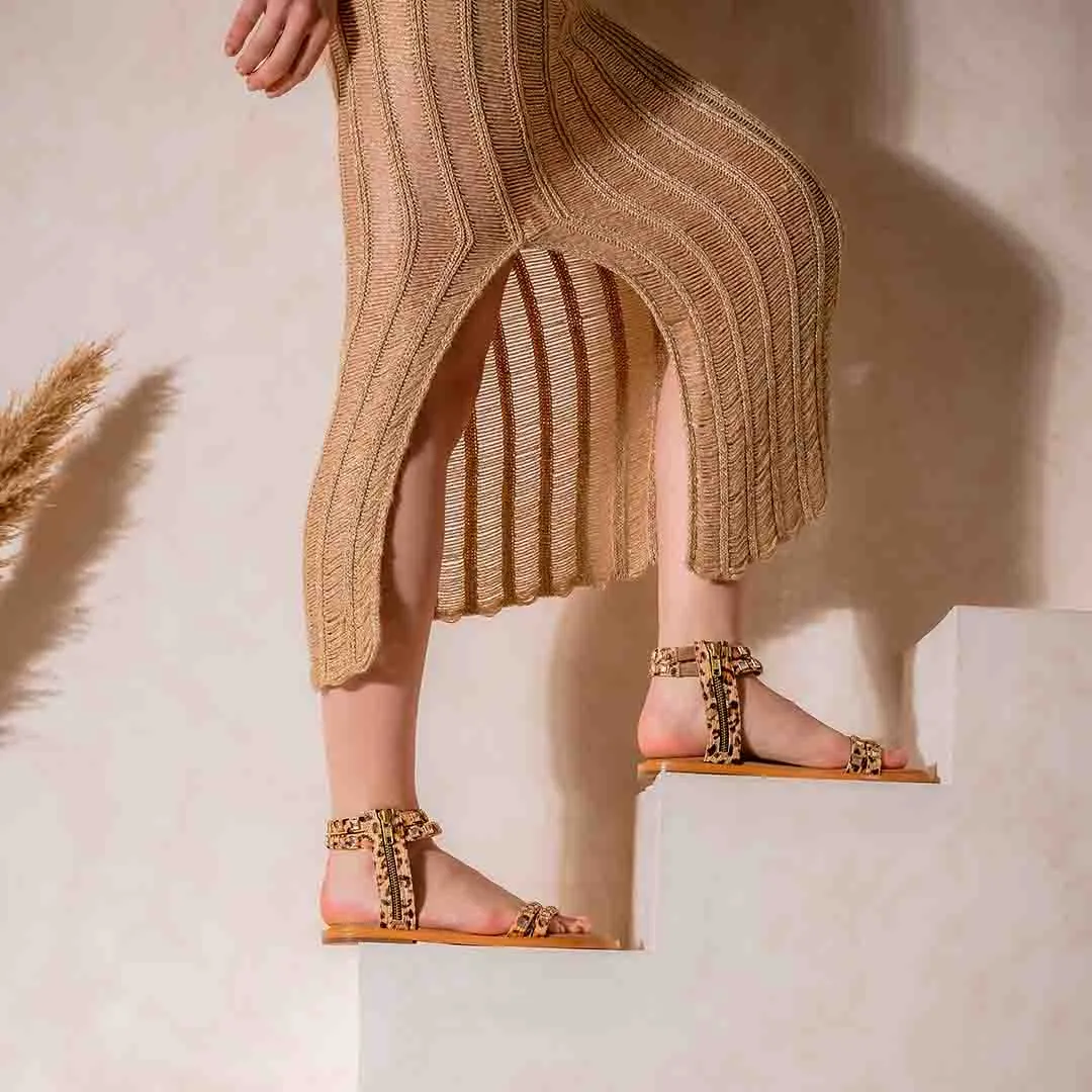 Saint Mia Beige Leather Flat Sandals