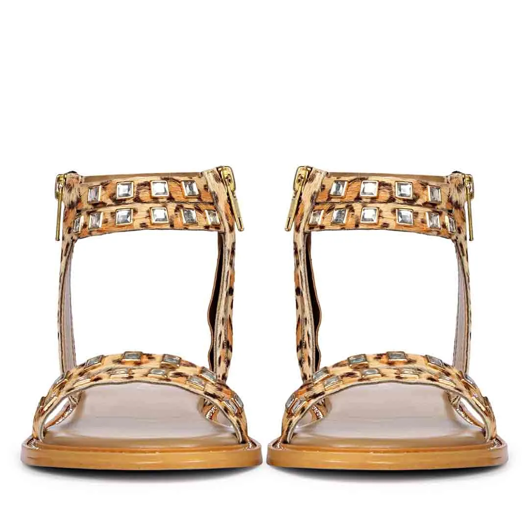 Saint Mia Beige Leather Flat Sandals