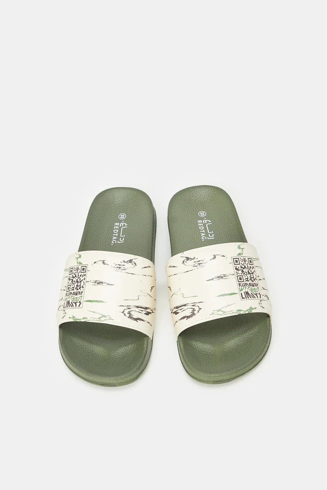 Senior Boys Green Printed Padded Slide