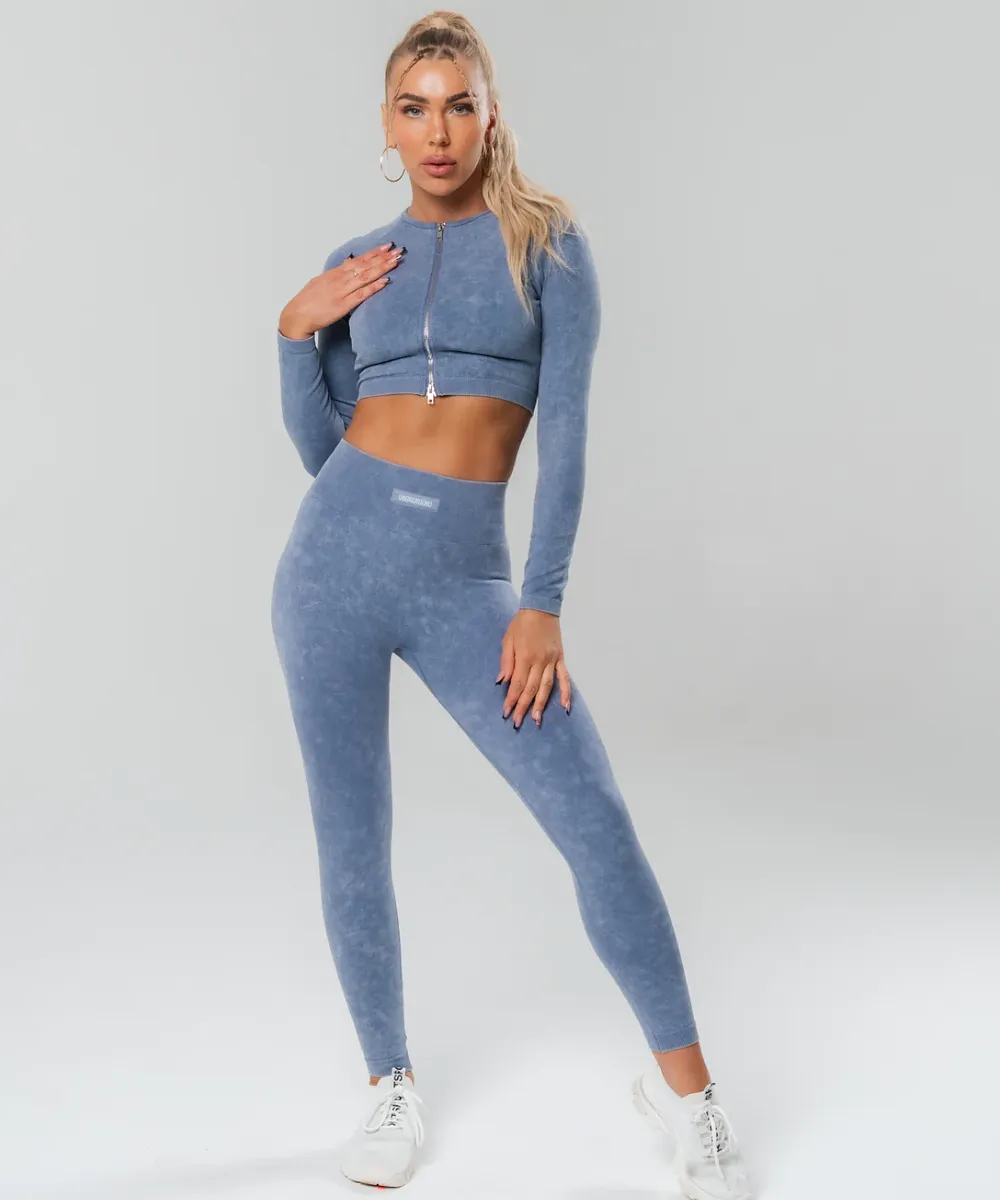 UNDRGROUND Long Sleeve Zip Crop (Marble Grey)