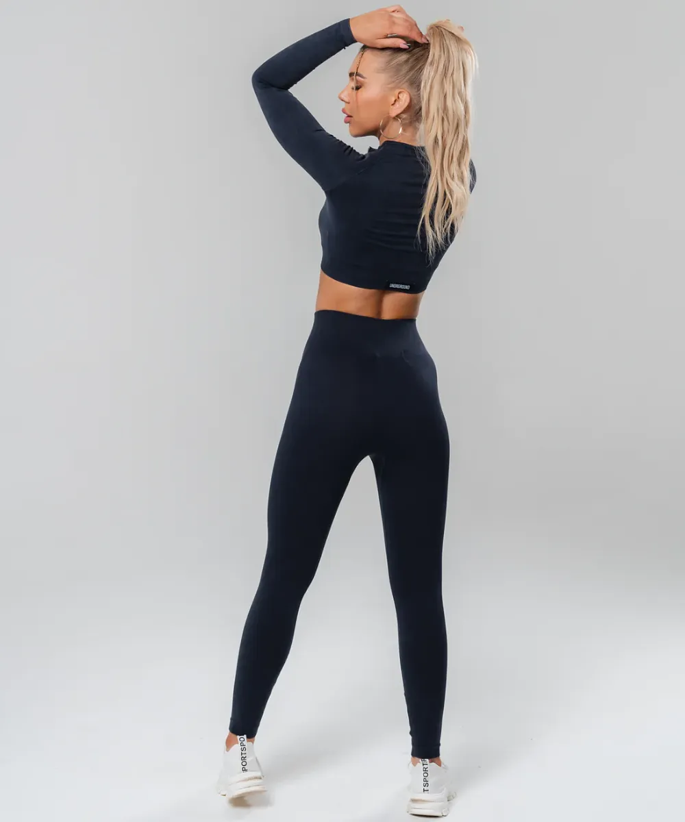 UNDRGROUND Long Sleeve Zip Crop (Washed Out Black)