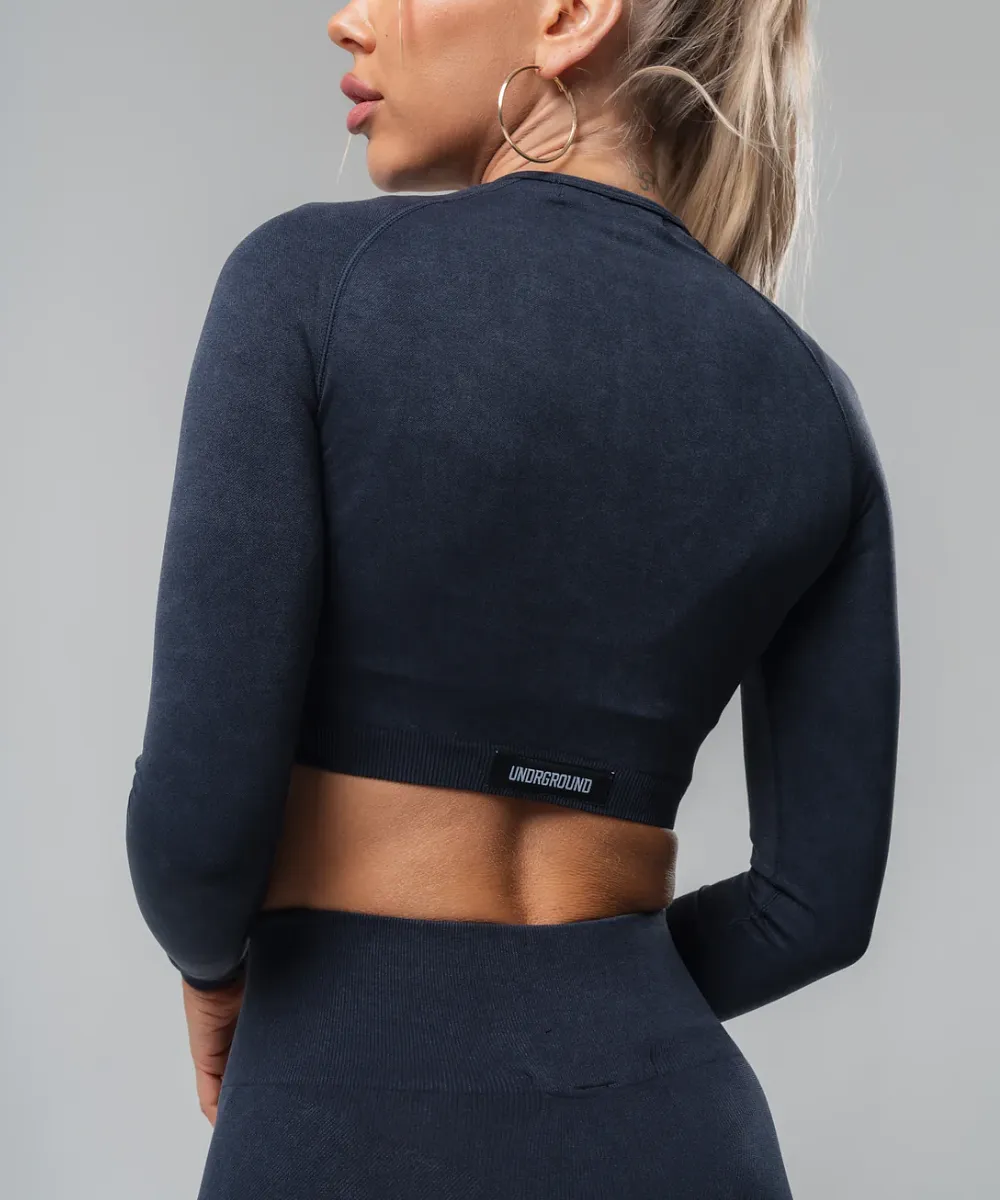 UNDRGROUND Long Sleeve Zip Crop (Washed Out Black)