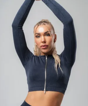 UNDRGROUND Long Sleeve Zip Crop (Washed Out Black)