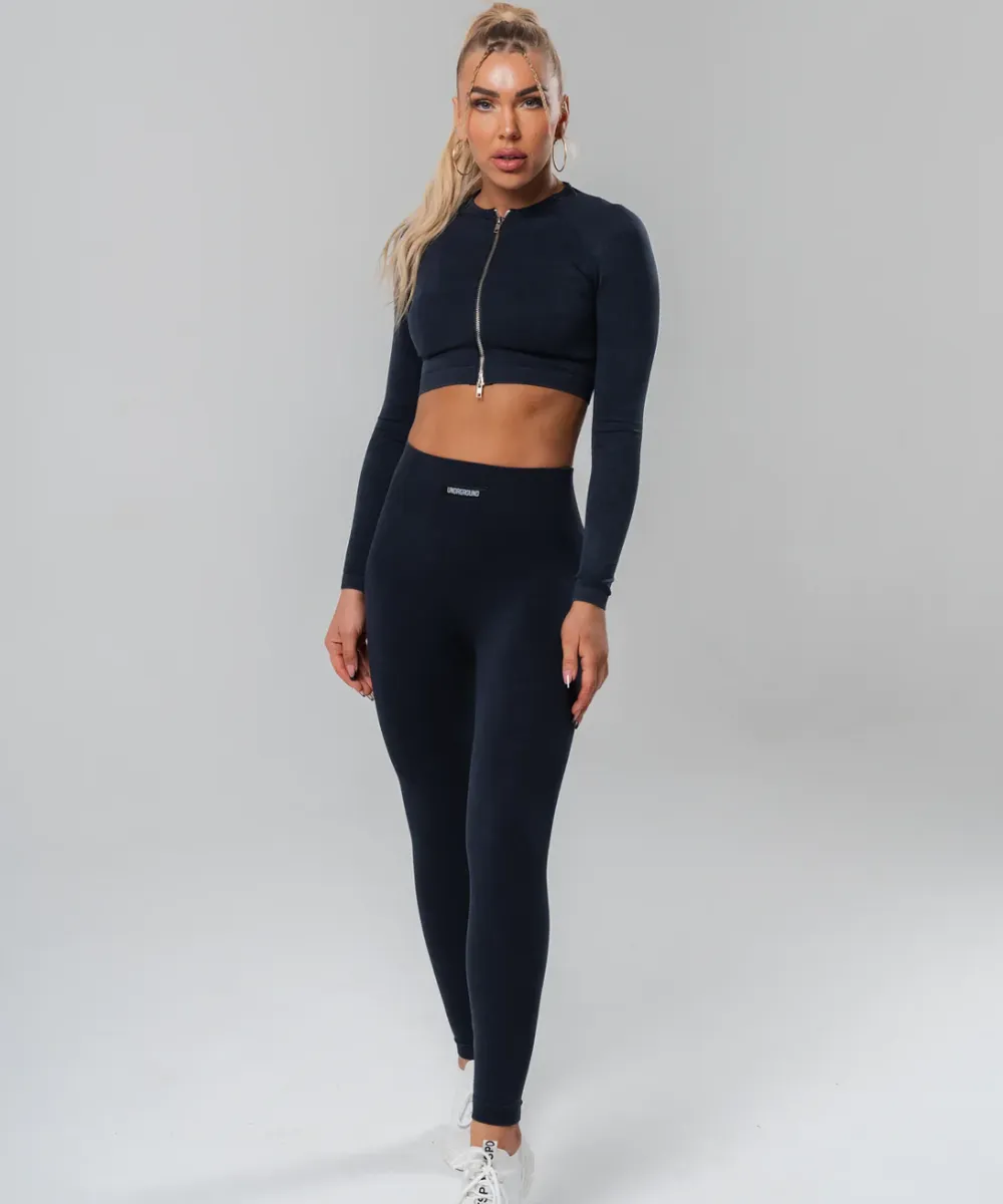 UNDRGROUND Long Sleeve Zip Crop (Washed Out Black)