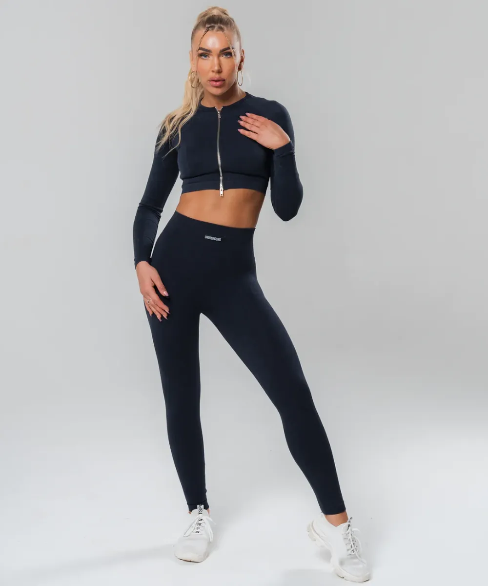 UNDRGROUND Long Sleeve Zip Crop (Washed Out Black)