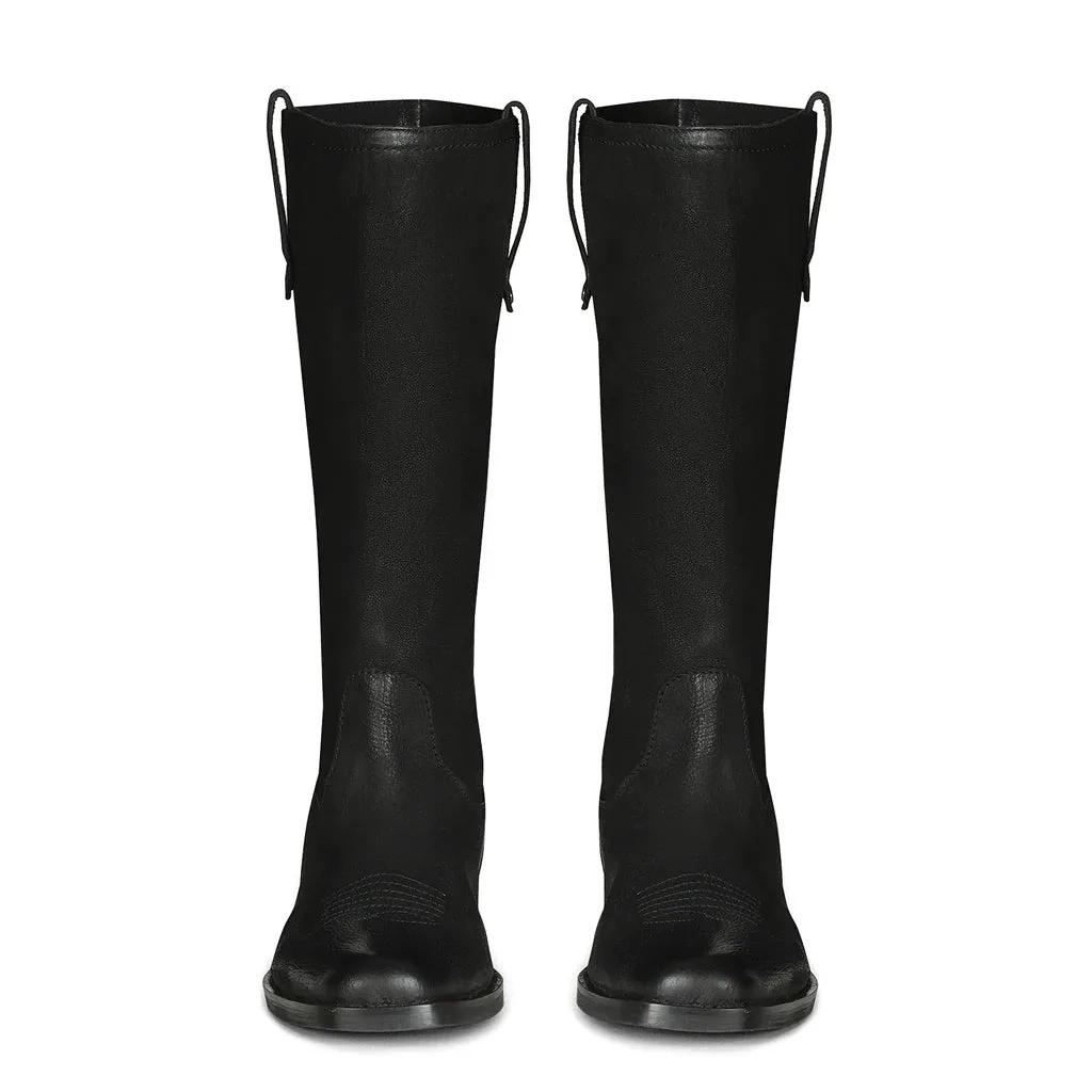 Valery Black Leather Cowboy Calf Boots
