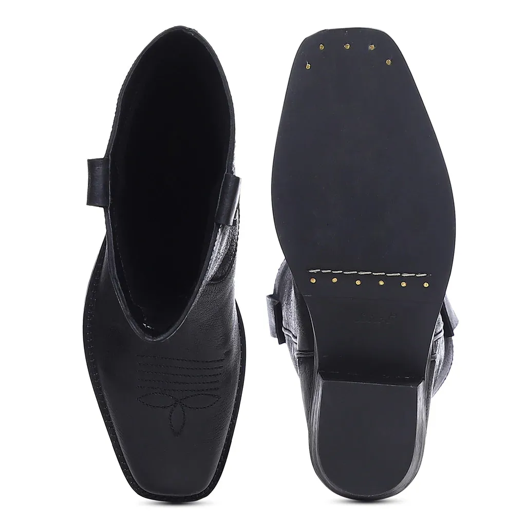 Valery Black Leather Cowboy Calf Boots