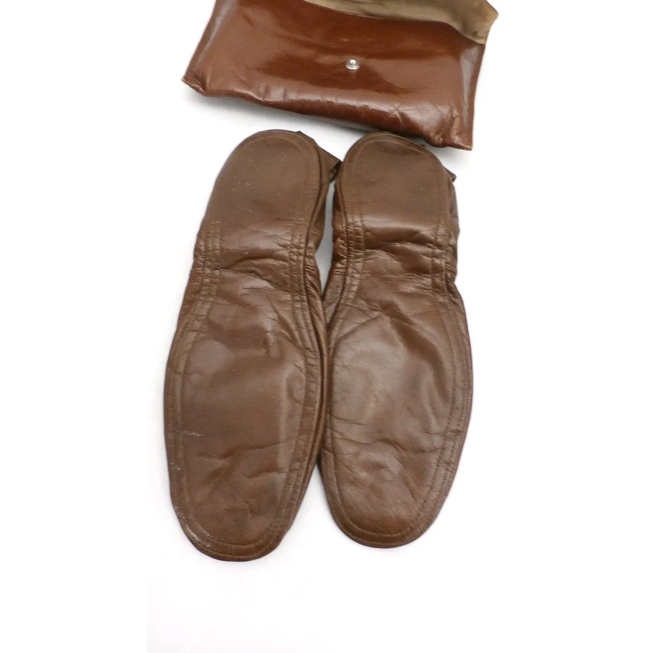 Vintage Womens Leather Travel Slippers & Case Size 8-9 1950s