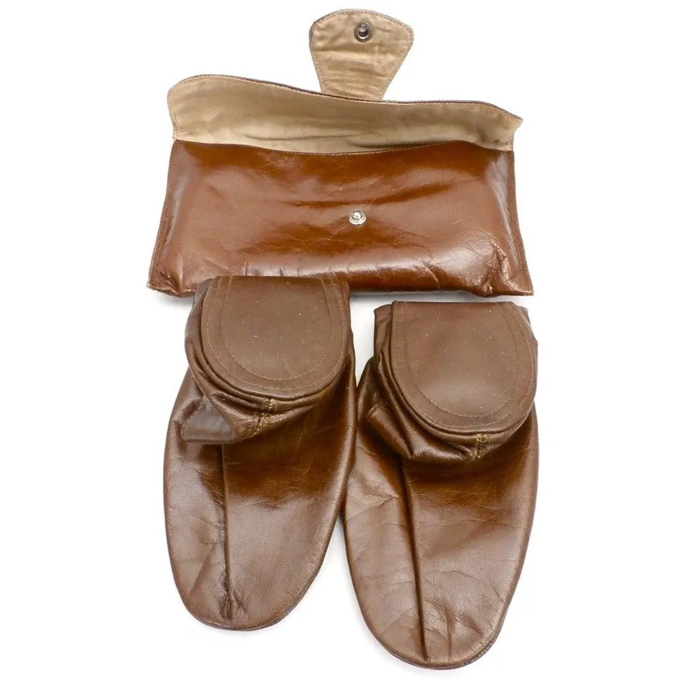 Vintage Womens Leather Travel Slippers & Case Size 8-9 1950s