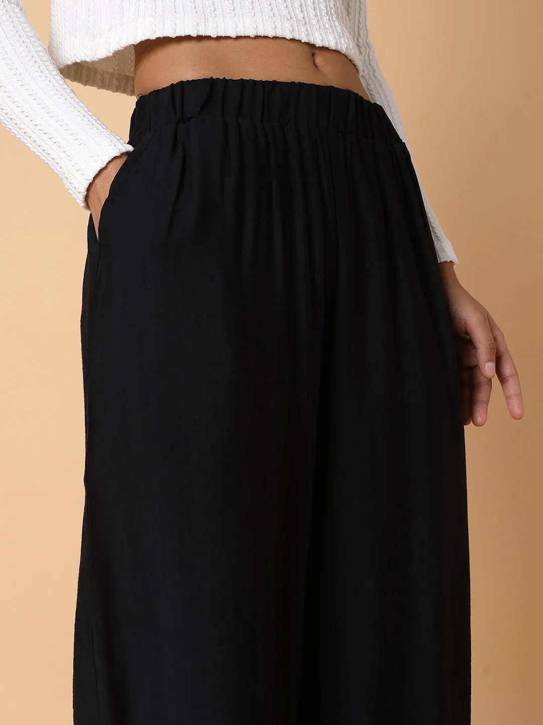 Women Solid Black Loose Fit Trouser