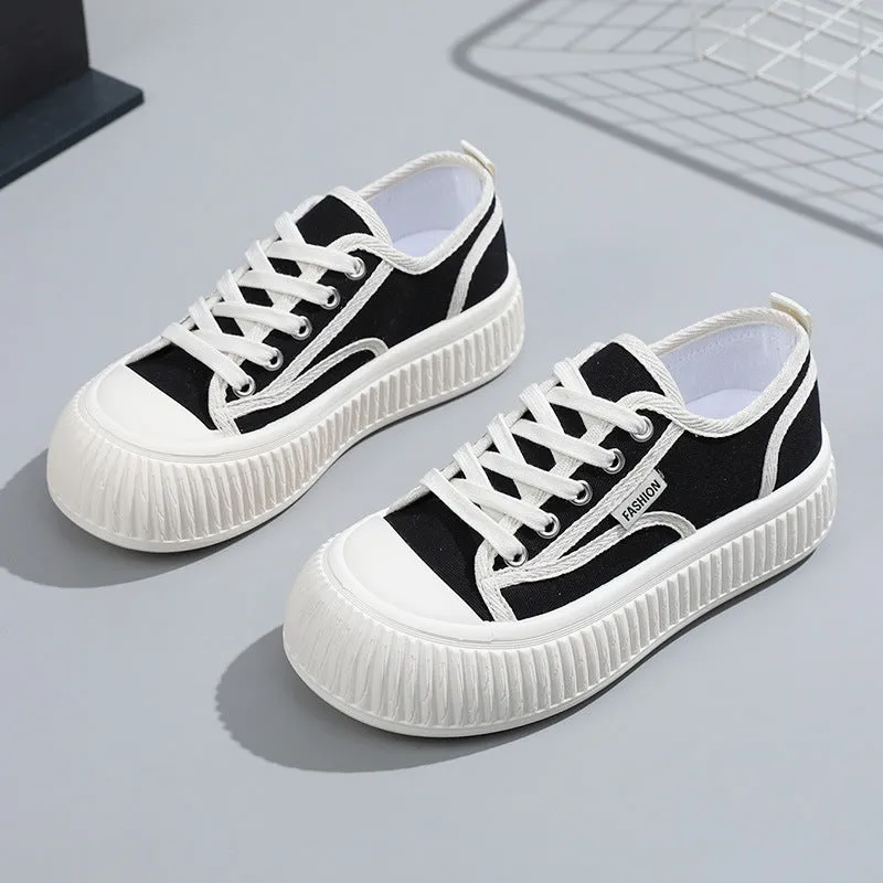 Women's White Thick Sole Height Increasing Canvas Shoes