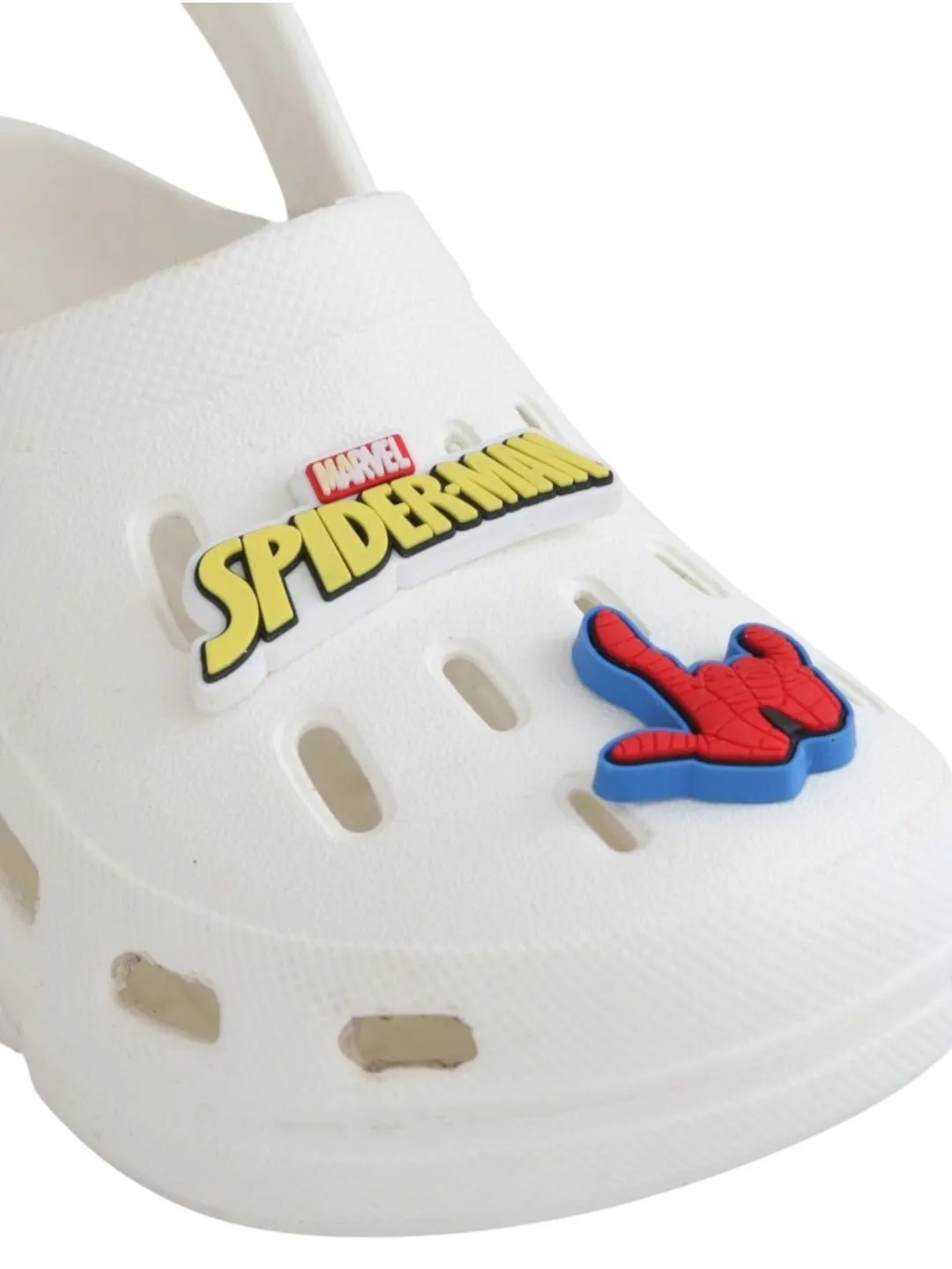 Yellow Bee Boys’ Marvel Spider-Man Clogs with Web & Hero Charms – White