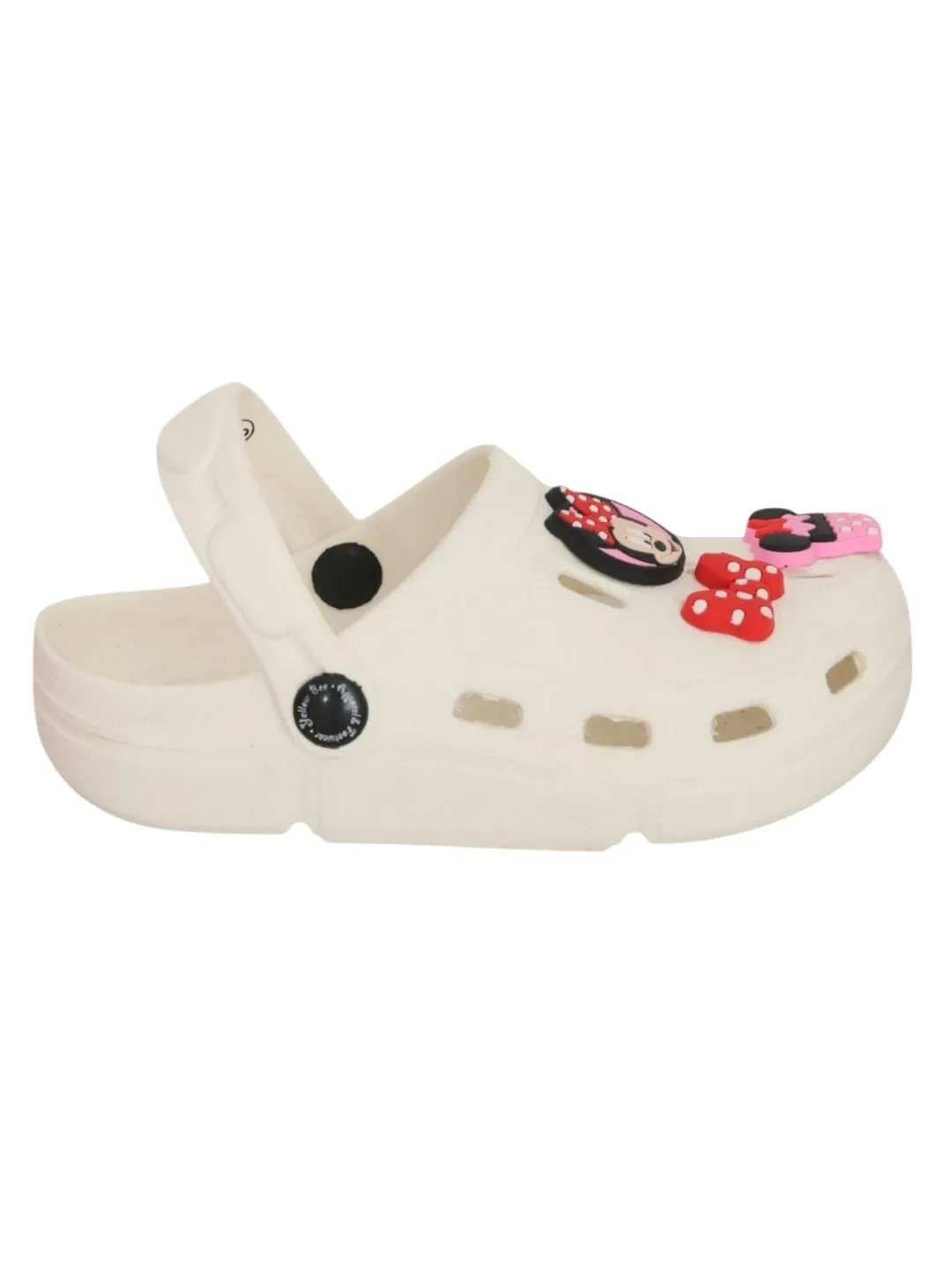 Yellow Bee Girls’ Disney Minnie Mouse Clogs with Bow & Cupcake Charms – White