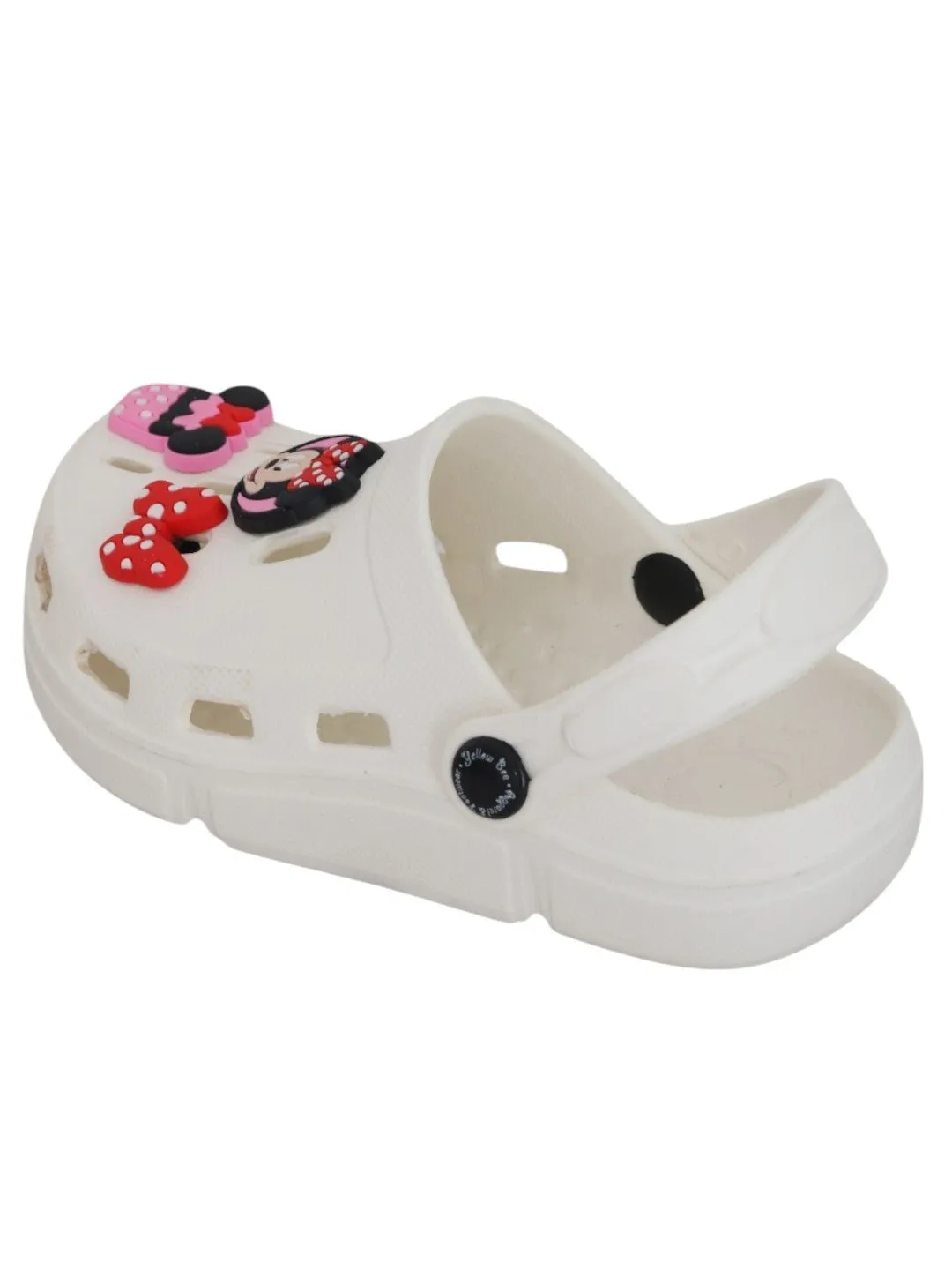 Yellow Bee Girls’ Disney Minnie Mouse Clogs with Bow & Cupcake Charms – White