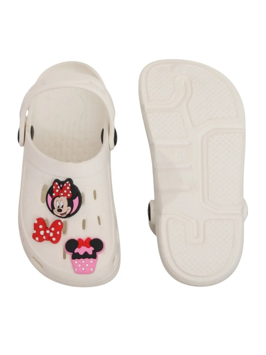 Yellow Bee Girls’ Disney Minnie Mouse Clogs with Bow & Cupcake Charms – White
