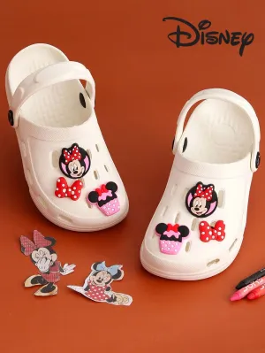 Yellow Bee Girls’ Disney Minnie Mouse Clogs with Bow & Cupcake Charms – White