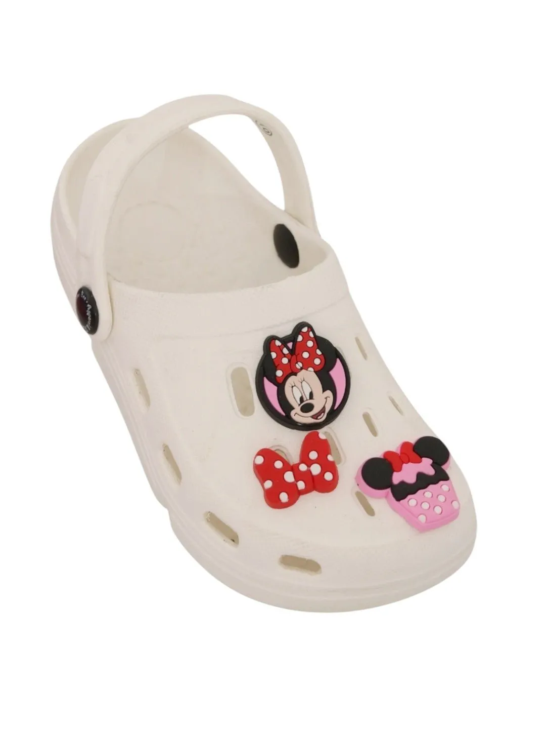 Yellow Bee Girls’ Disney Minnie Mouse Clogs with Bow & Cupcake Charms – White